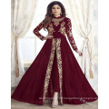 Newest india style embroidered women evening dress factory supply full sleeve chiffon ball gown